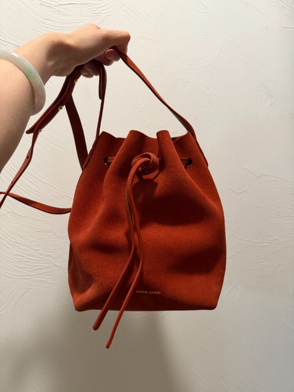 Mansur Gavriel Tan Suede Crossbody Bucket Bag - Picture 3 of 4